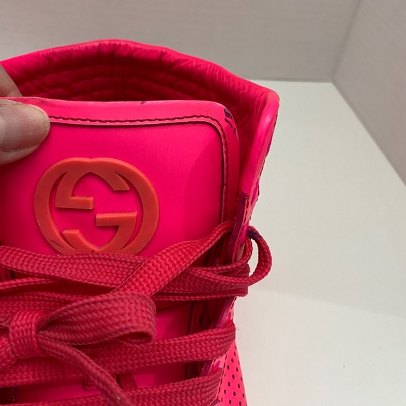 Gucci Men\'s Leather High Top Coda Hot Pink Sneakers GG on Tongue Size US 8 EU 38